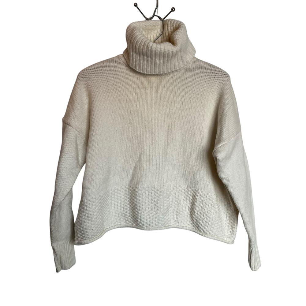 Madewell Sadler Turtleneck Sweater Antique Cream Boxy Pullover Wool Blend Size S